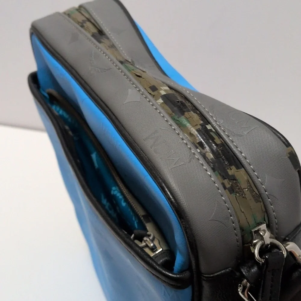 Authentic MCM Camouflage and Blue Messenger Bag